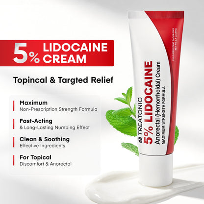 Treatonic 5% Lidocaine Numbing Cream: Lidocaine Cream for Pain Relief, Itching, Burning, Soreness, Hemorrhoid - Maximum Strength Topical Numb Cream - Fast Acting & Long Lasting Numbing Cream - 4.2 oz - Maple Wellness Supplements