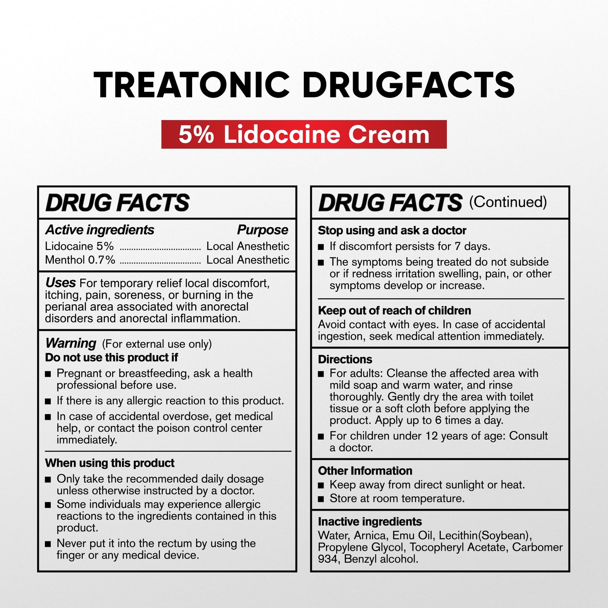 Treatonic 5% Lidocaine Numbing Cream: Lidocaine Cream for Pain Relief, Itching, Burning, Soreness, Hemorrhoid - Maximum Strength Topical Numb Cream - Fast Acting & Long Lasting Numbing Cream - 4.2 oz - Maple Wellness Supplements