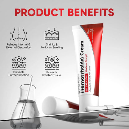 Treatonic Hemorrhoid Treatment Cream: 5% Lidocaine Hemorrhoid Cream for Numbing Relief of Pain, Burning, Itching, Discomfort, & Swelling - Fissure & Hemorrhoids - 1.76 oz - Maple Wellness Supplements
