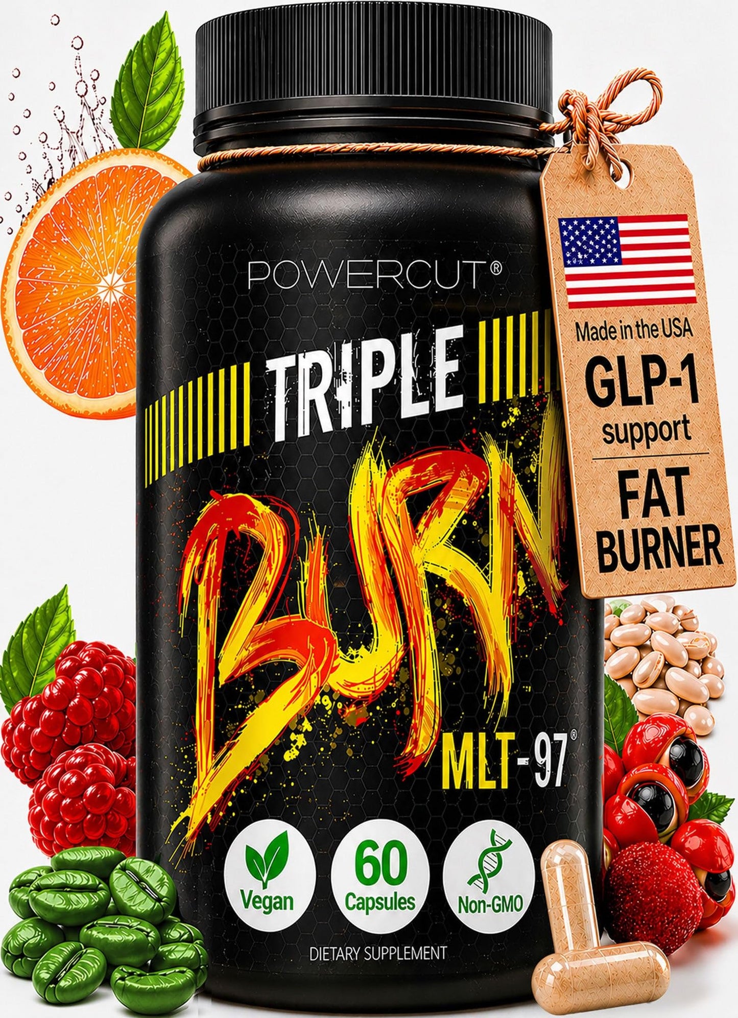Triple Burn Pills for Women & Men, Fat Burner GLP-1 Support, Appetite Suppressant, Diet Pills with Green Coffee Extract & Cayenne (60 Capsules) - Maple Wellness Supplements