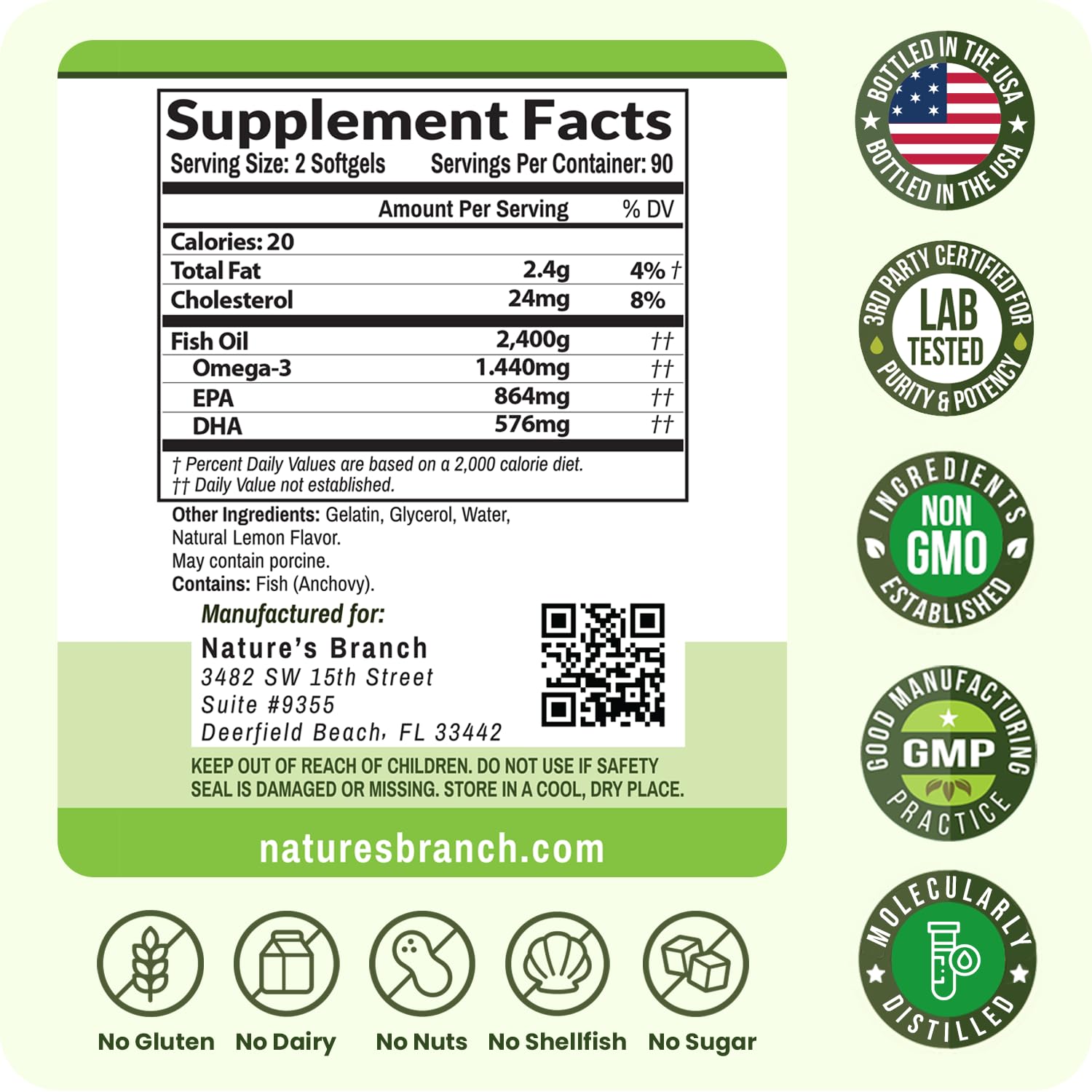 Triple Strength Omega 3 Fish Oil Supplements 2400mg | 180 Capsules, Burpless High Potency Lemon Flavor, High EPA DHA for Men & Women Ultra Pure Softgels - Maple Wellness Supplements