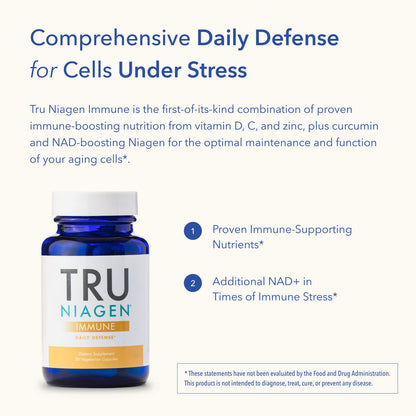 TRU NIAGEN Immune Support Supplement - Daily Defense, Vitamin C from Fermentation, Vegan Vitamin D3 2000 IU, Zinc, Plus Theracurmin (Curcumin) + Multi Award-Winning NAD Boosting Niagen 150mg 60ct - Maple Wellness Supplements