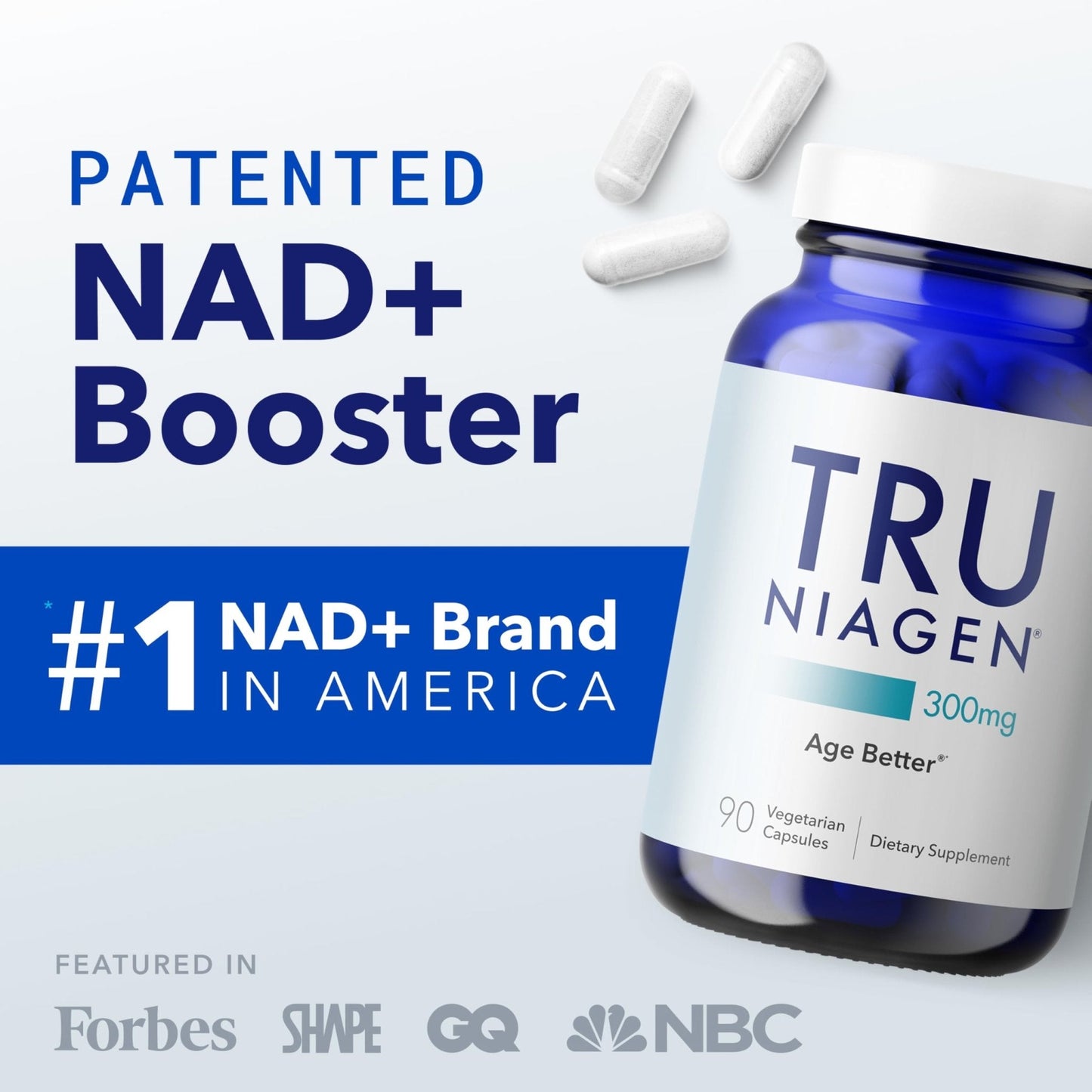 TRU NIAGEN Patented NAD Supplement for Brain Function, Anti Aging & Cell Regeneration, 300mg Niagen, 90 Servings | Supports Cellular Energy, Muscle | Nicotinamide Riboside (NR) Take 1 Daily | 1 Bottle - Maple Wellness Supplements