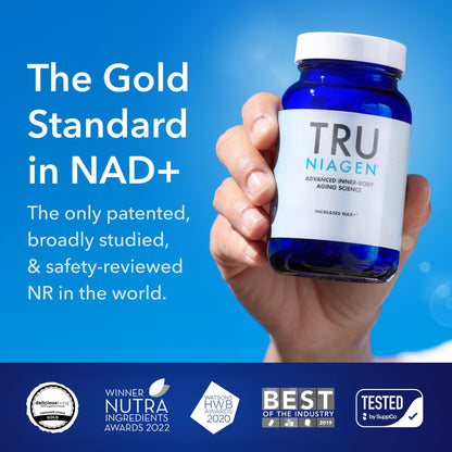 TRU NIAGEN Patented NAD Supplement for Brain Function, Anti Aging & Cell Regeneration, Niagen, 60 300mg Servings | Supports Cellular Energy, Muscle | Nicotinamide Riboside (NR) Take 2 Daily | 1 Bottle - Maple Wellness Supplements