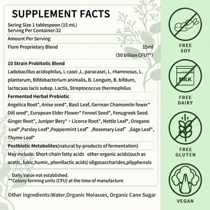 TRUERELIEF Women's Daily Probiotic + Prebiotic + Postbiotic Liquid, 3-in-1 for Gut Health, 10 Strains & 18 Fermented Herbs (1) - Maple Wellness Supplements