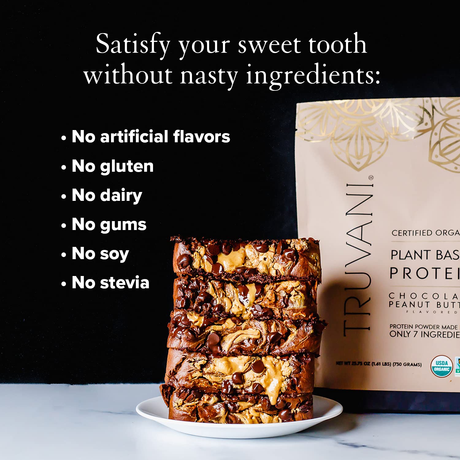 Truvani Vegan Chocolate Peanut Butter Protein Powder - 20g Plant-Based Protein, Gluten - Maple Wellness Supplements