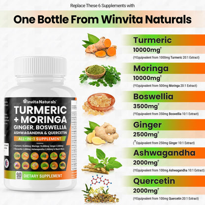 Turmeric Curcumin 10000mg Moringa 10000mg Boswellia 3500mg Ginger 2500mg - Maple Wellness Supplements