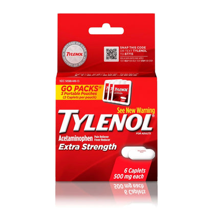 Tylenol Extra Strength 500 mg Acetaminophen Caplets, Pain Reliever & Fever Reducer, Acetaminophen for Minor Arthritis Pain, Headache, Backache & Menstrual Pain Relief, Travel Size, 6 Ct - Maple Wellness Supplements