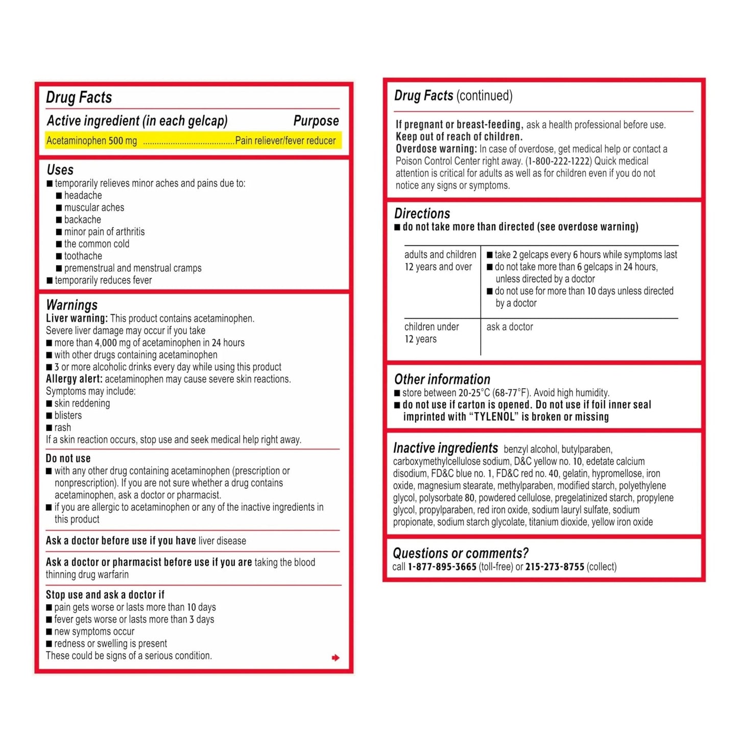 Tylenol Extra Strength Acetaminophen Rapid Release Gels, Fast, Strong Pain Relief, Fever Reducer Medicine, 500 mg Gelcaps with Laser‑Drilled Holes for Fast Release, Value Size, 225 Count - Maple Wellness Supplements