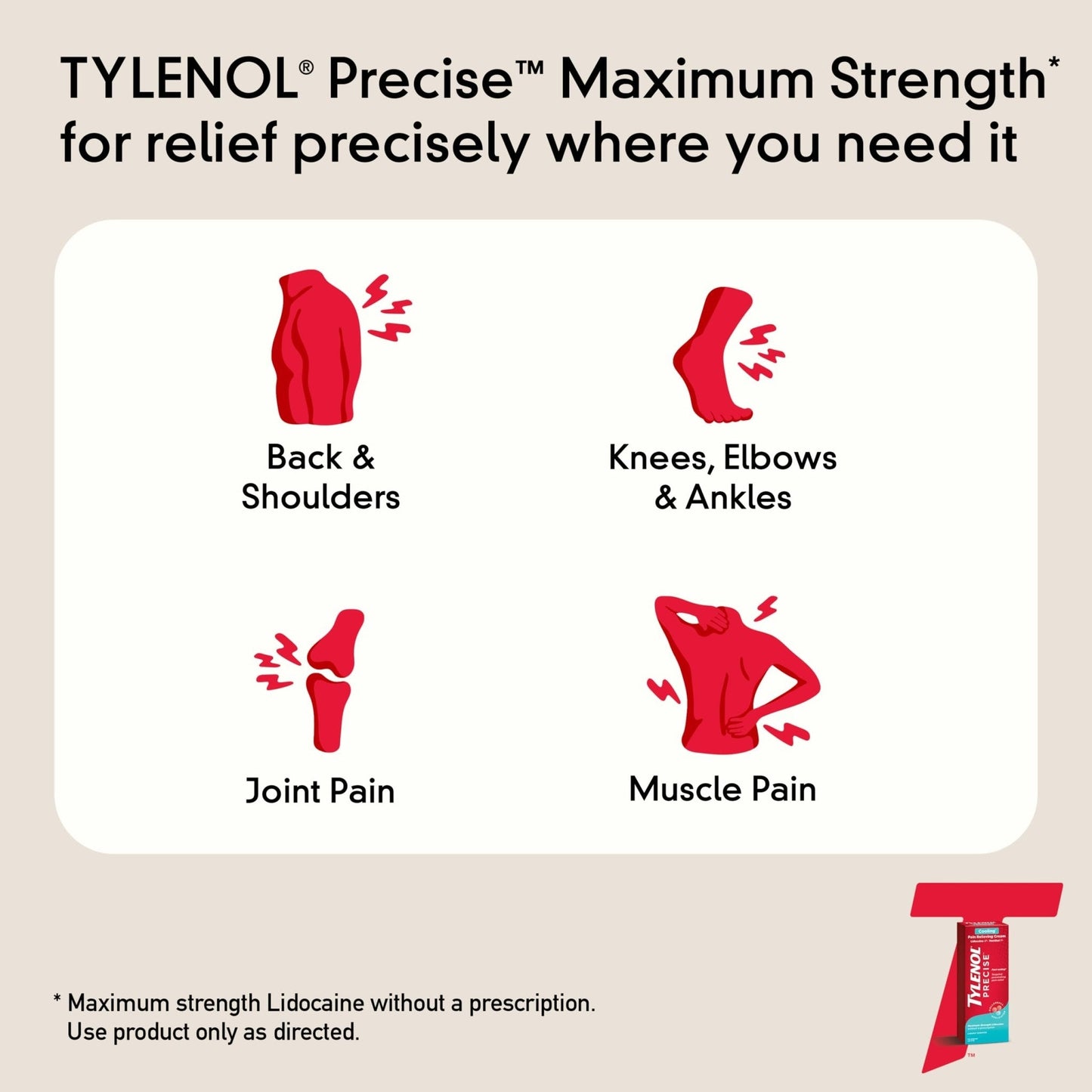 Tylenol Precise Cream, Cooling Sensation Pain Relief, Roll‑On, Lidocaine 4%, Menthol 1%, Targeted Maximum OTC Strength Combination for Back, Muscle and Joint, Numbing Cream Rollerball Applicator, 4 oz - Maple Wellness Supplements