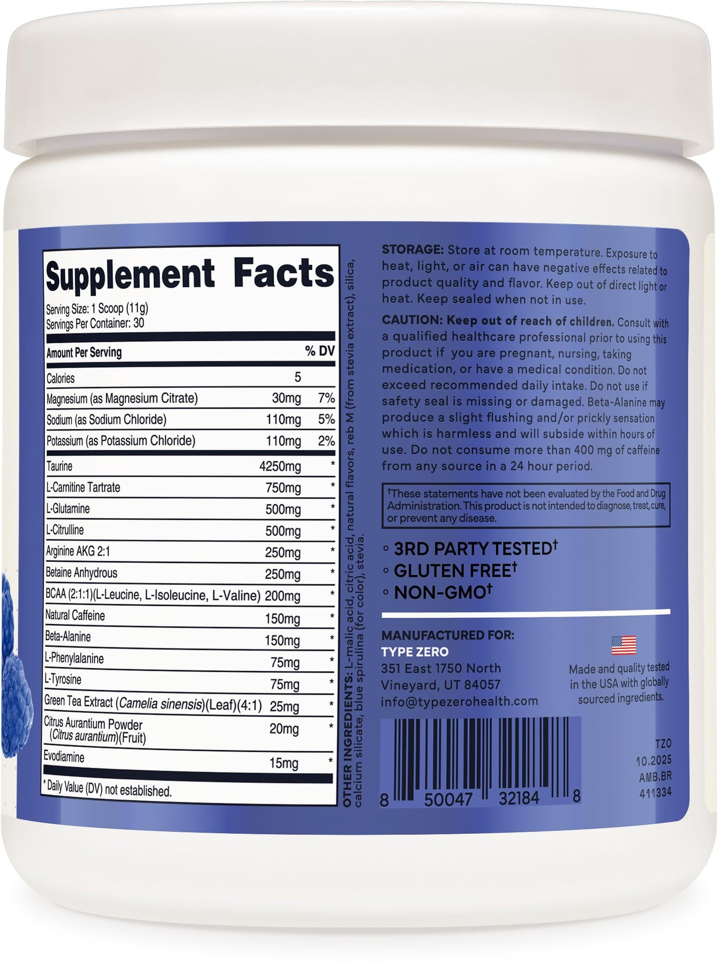 Type Zero Amino Burn - Vegan BCAA + Clean Pre Workout Powder with Arginine AKG, L-Citrulline & Beta Alanine - Amino Acid Clean Energy, Endurance & Hydration Supplement - Blue Raspberry, 30 Servings - Maple Wellness Supplements