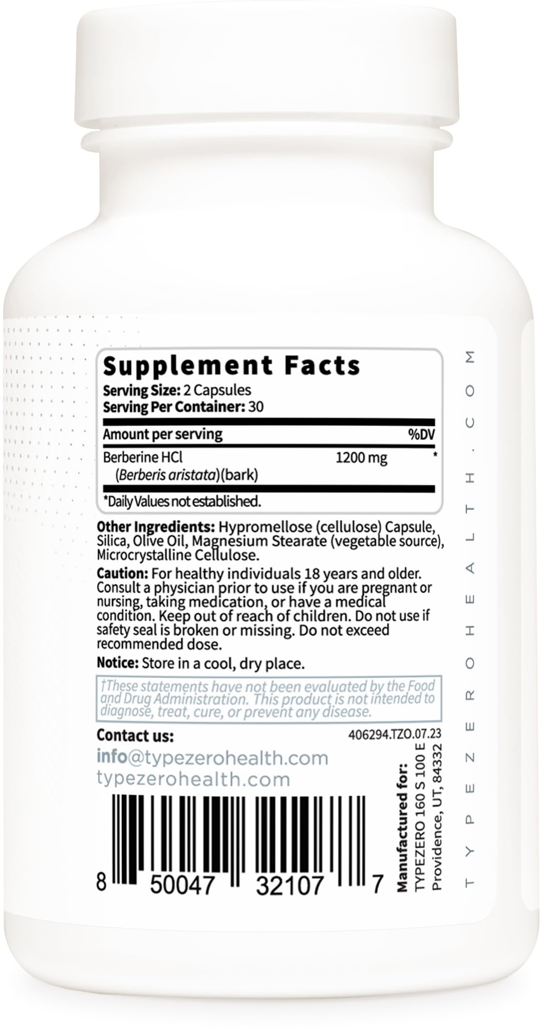 Type Zero Berberine HCL 1200mg 60 Capsules - Clean, Non-GMO, Gluten Free Supplement - Maple Wellness Supplements