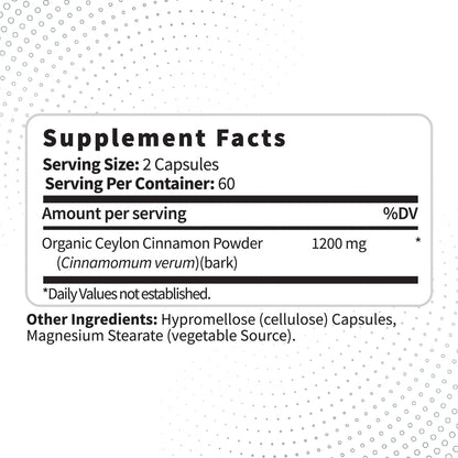Type Zero Ceylon Cinnamon Capsules (1200mg | 120 Capsules) - Natural, Non-GMO, Gluten Free, Organic Cinnamon Bark Supplement - Maple Wellness Supplements