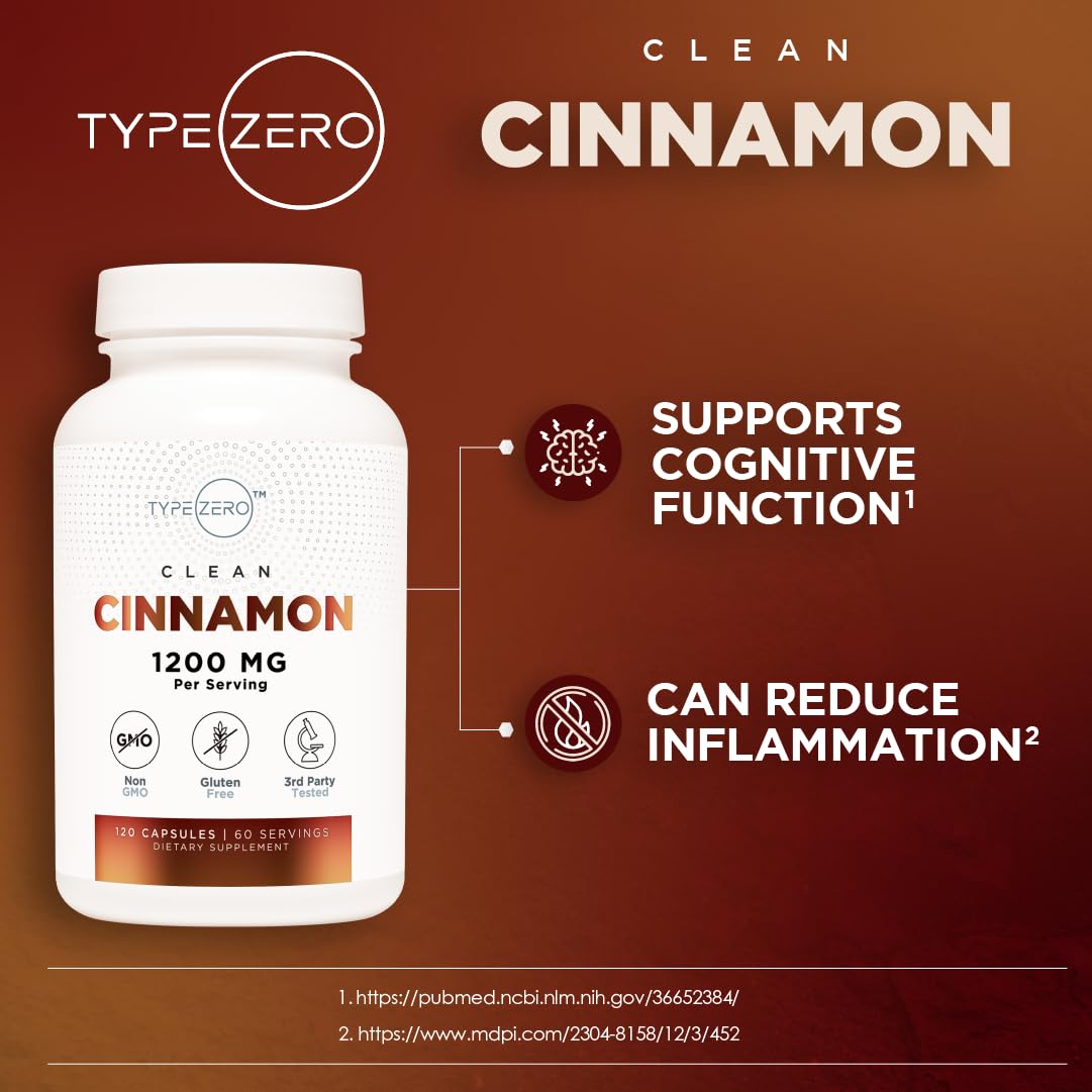 Type Zero Ceylon Cinnamon Capsules (1200mg | 120 Capsules) - Natural, Non-GMO, Gluten Free, Organic Cinnamon Bark Supplement - Maple Wellness Supplements