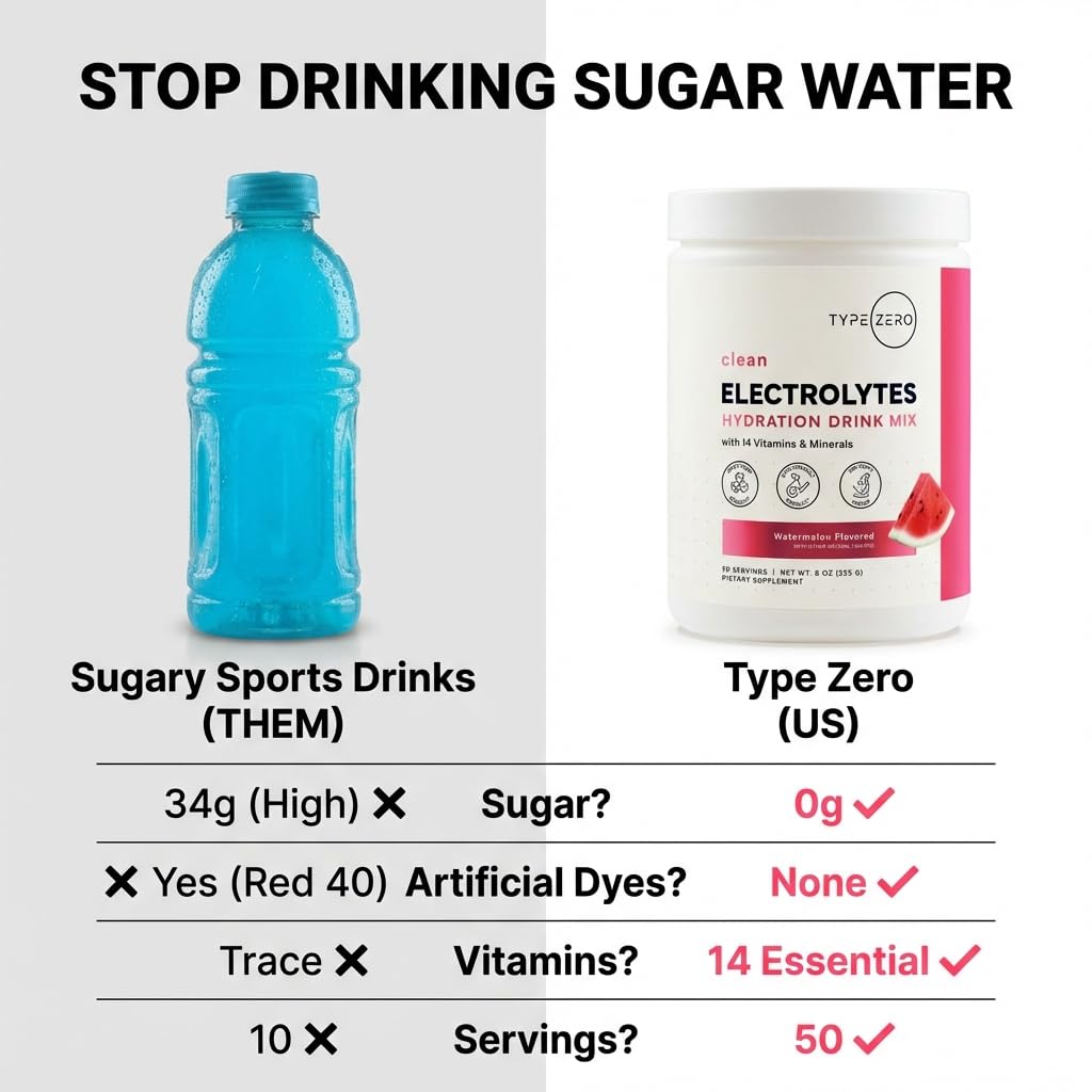 Type Zero Clean Electrolytes Hydration Powder Drink Mix + 14 Essential Vitamins & Minerals - Sugar Free, Zero Artificial Ingredients - Watermelon Flavor, 50 Servings - Maple Wellness Supplements
