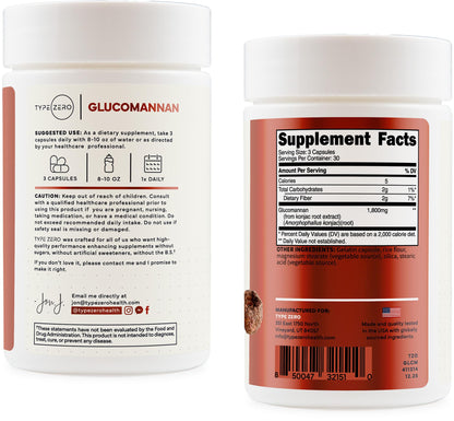 Type Zero Clean Glucomannan Konjac Root Extract (90 Capsules)(1,800 MG Per Serving) - 30 Servings, Non-GMO, Gluten Free - Maple Wellness Supplements