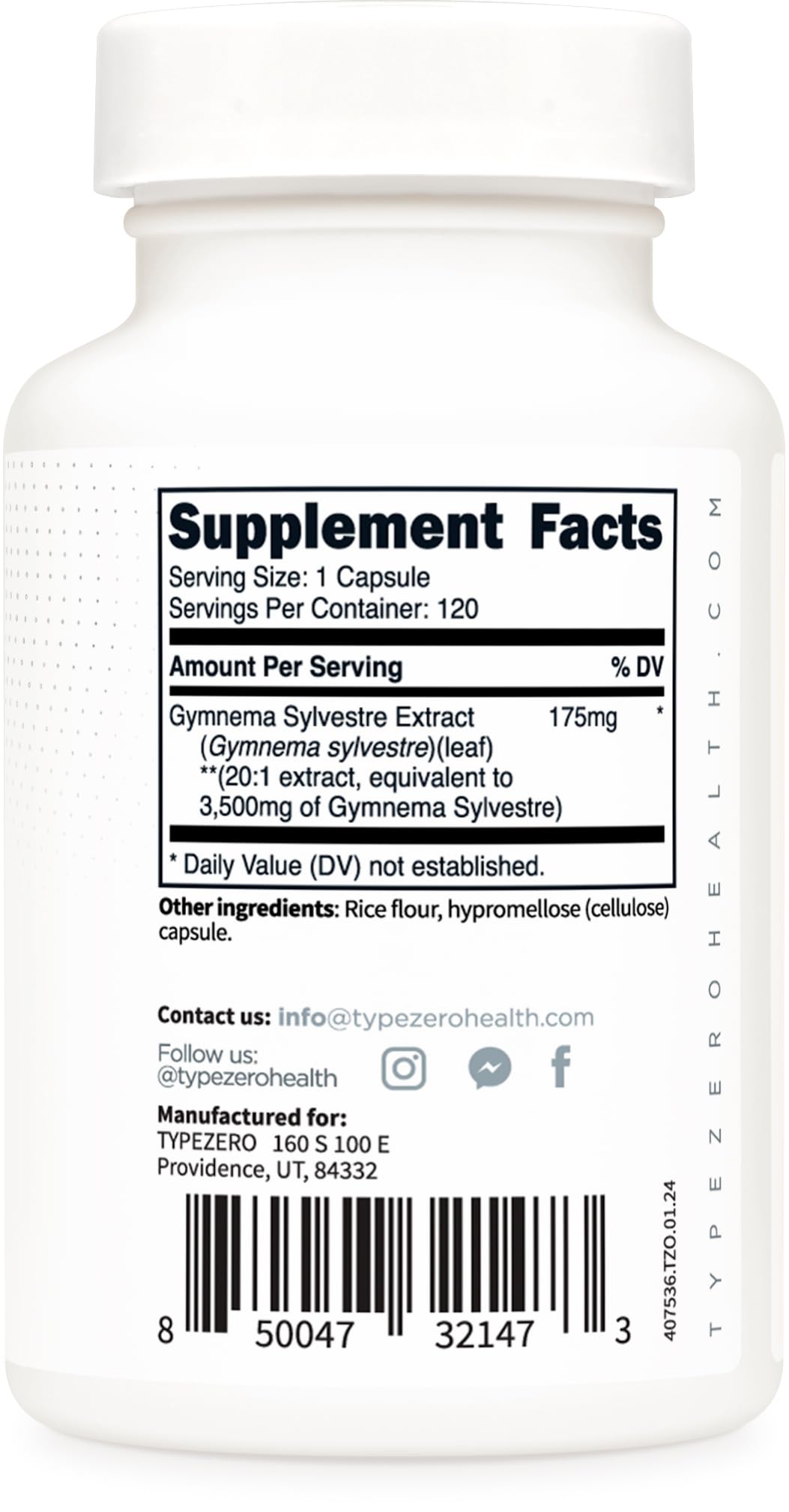 Type Zero Clean Gymnema Sylvestre 3,500mg Equivalent from 175mg of 20:1 Extract Per Serving, 120 Capsules for 120 Servings Per Bottle, Non-GMO. Gluten Free - Maple Wellness Supplements