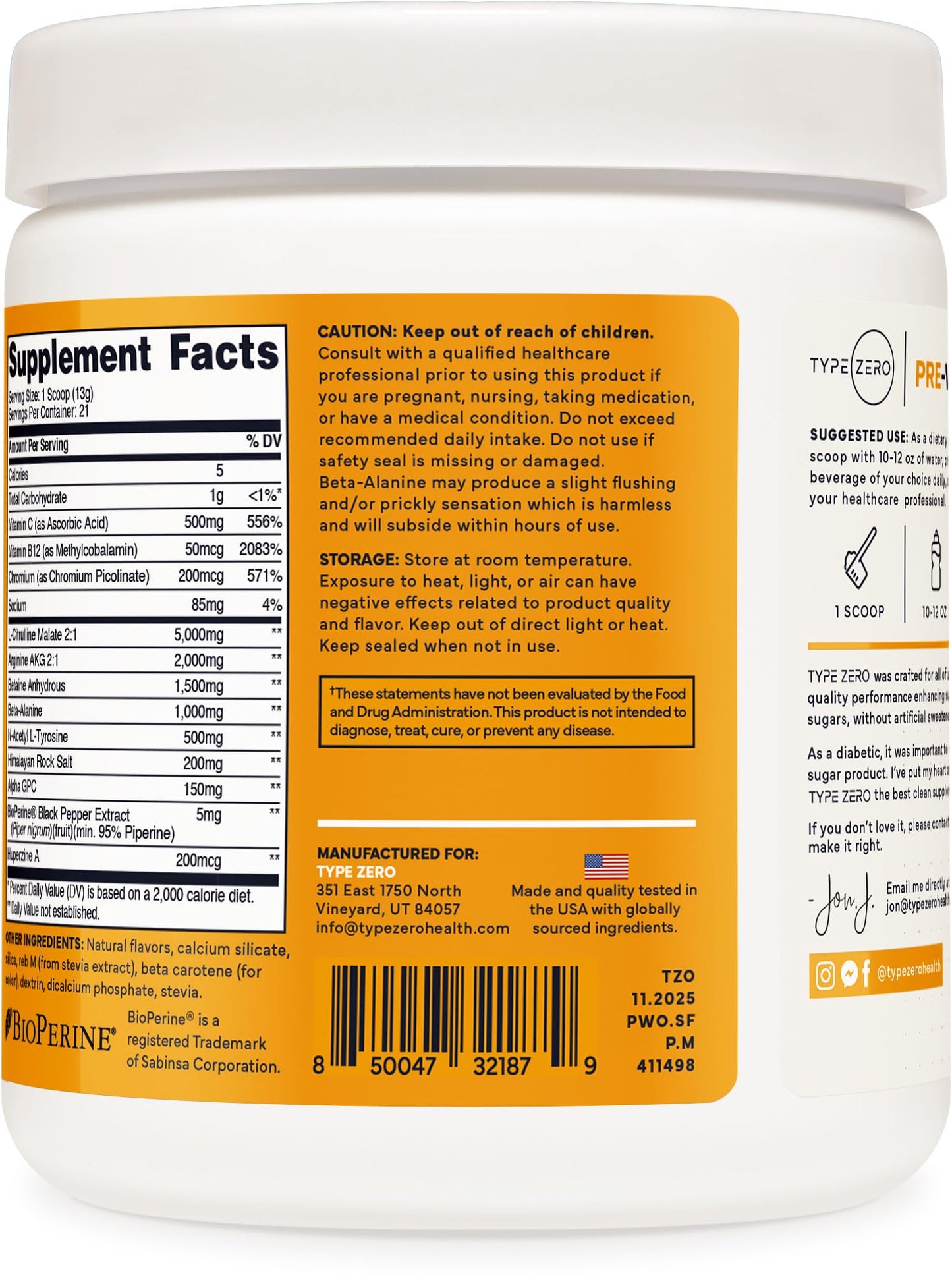 Type Zero Clean Stim Free Pre Workout Powder + Nitric Oxide Booster with L-Citrulline Malate, Arginine AKG, Beta Alanine - Caffeine & Stimulant Free - Pineapple Mango Flavor, 21 Servings - Maple Wellness Supplements
