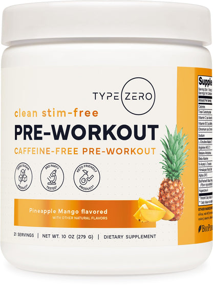 Type Zero Clean Stim Free Pre Workout Powder + Nitric Oxide Booster with L-Citrulline Malate, Arginine AKG, Beta Alanine - Caffeine & Stimulant Free - Pineapple Mango Flavor, 21 Servings - Maple Wellness Supplements