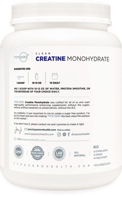 Type Zero Creatine Monohydrate (Unflavored) 1 KG, 5000mg (5g) Per Serving, Micronized, Zero Sugar, Keto Friendly & Gluten Free, 200 Servings - Maple Wellness Supplements