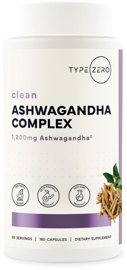 Type Zero KSM-66 Ashwagandha Root Extract 1,200mg, 60 Servings - High Potency 5% Withanolides - with Turmeric, Rhodiola Rosea and BioPerine Black Pepper Extract - 180 Veggie Caps - Maple Wellness Supplements