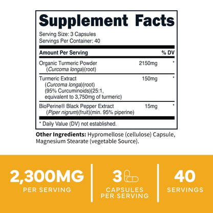 Type Zero Turmeric with Bioperine (120 Capsules) (2300mg per Serving) - GMO Free, Gluten Free, 3rd Party Tested - Maple Wellness Supplements