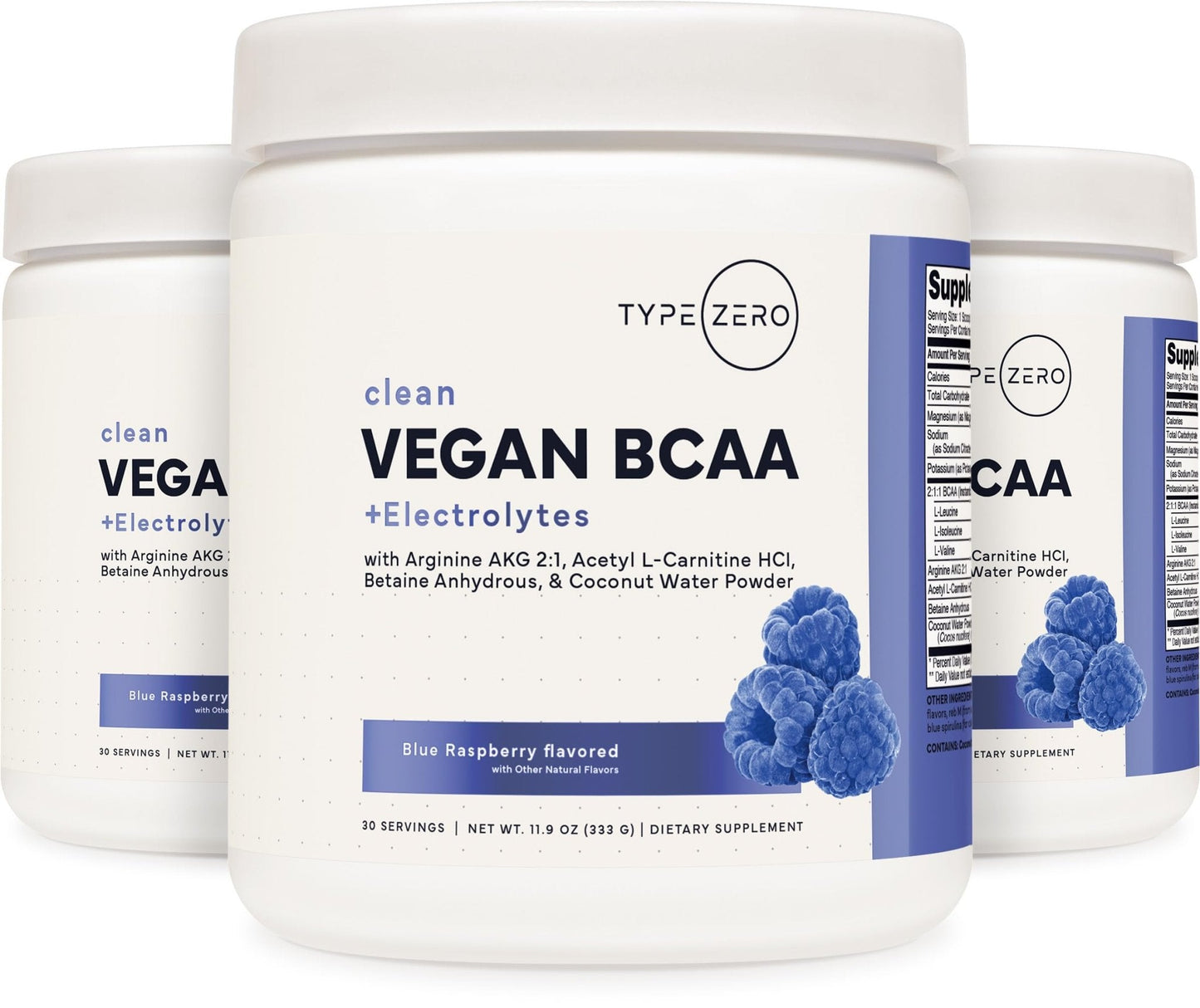 Type Zero Ultra Clean Vegan BCAA Powder + Electrolytes (Blue Raspberry | 6G) 2:1:1 Sugar-Free/No Sucralose BCAAs Amino Acids Supplement - BCAA Vegan Amino Acids After Workout Drink, 30 Servings - Maple Wellness Supplements