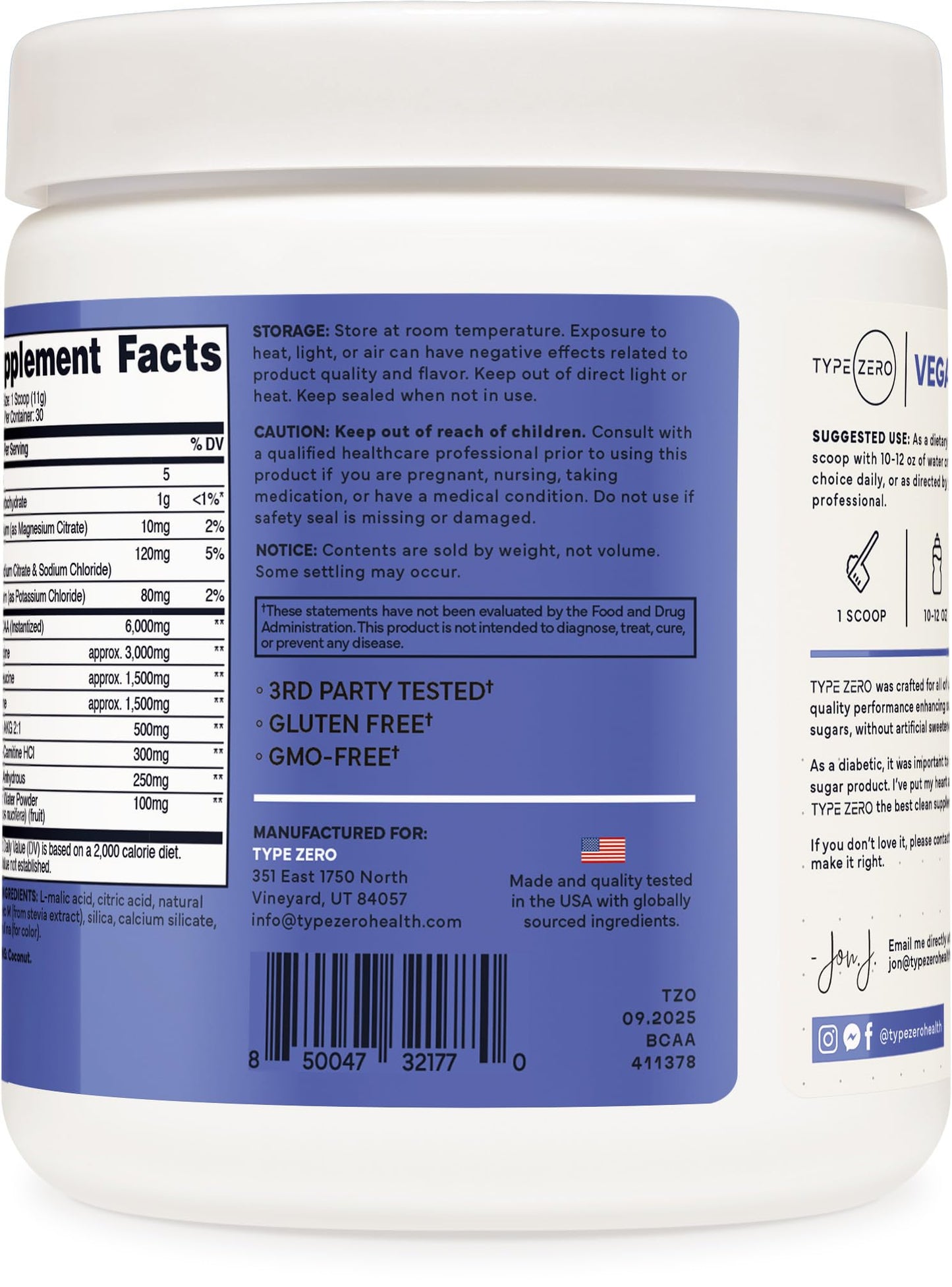 Type Zero Ultra Clean Vegan BCAA Powder + Electrolytes (Blue Raspberry | 6G) 2:1:1 Sugar-Free/No Sucralose BCAAs Amino Acids Supplement - BCAA Vegan Amino Acids After Workout Drink, 30 Servings - Maple Wellness Supplements