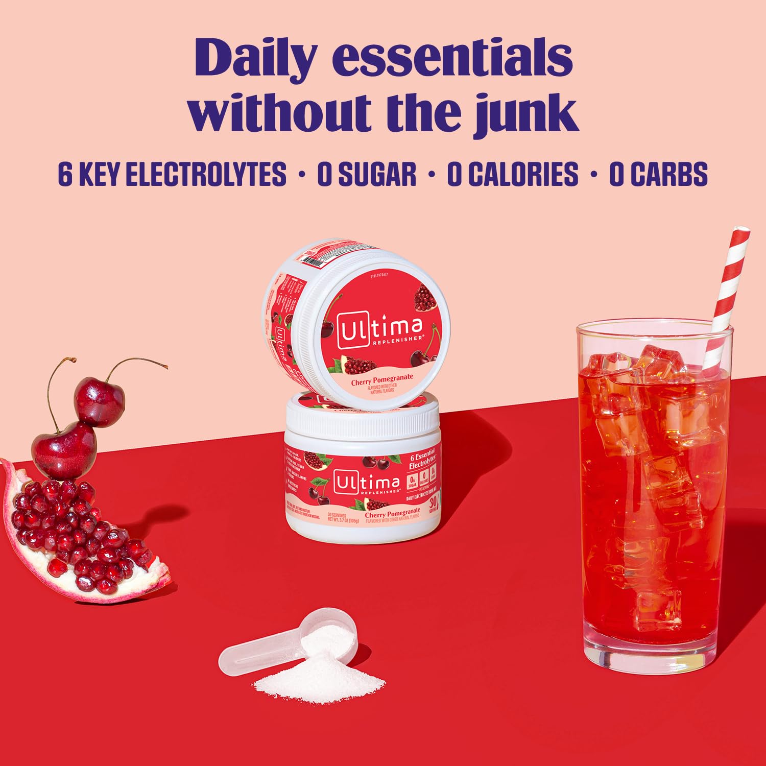 Ultima Replenisher Daily Electrolyte Powder Drink Mix – Sugar Free – Cherry Pomegranate, 30 Servings – Hydration Powder with 6 Electrolytes - Maple Wellness Supplements