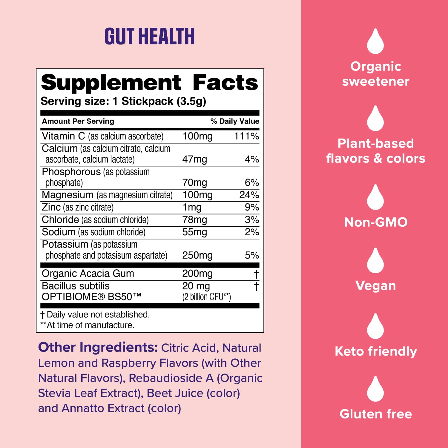 Ultima Replenisher Gut Health Supplement and Electrolytes Powder - Raspberry Lemonade, 14 Stickpacks - Maple Wellness Supplements