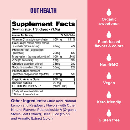 Ultima Replenisher Gut Health Supplement and Electrolytes Powder - Raspberry Lemonade, 14 Stickpacks - Maple Wellness Supplements