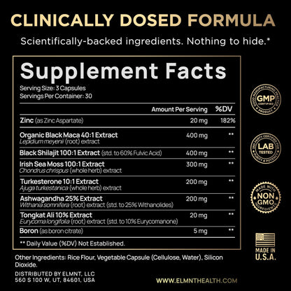ULTRA MALE® Premium for Men w. 100:1 Shilajit, 40:1 Black Maca, Ashwagandha 25%, Tongkat Ali 10% - Clinical Strength Male Enhancing Supplement for Men Health Libido+ - Maple Wellness Supplements
