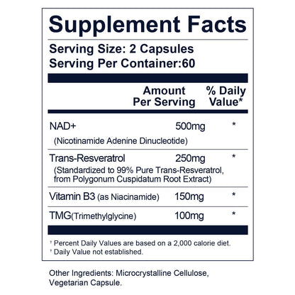 UltraViat NAD+ Supplement 1000mg, Premium NAD+ & Resveratrol Complex for Energy & Anti Aging - 120 Capsules - Maple Wellness Supplements