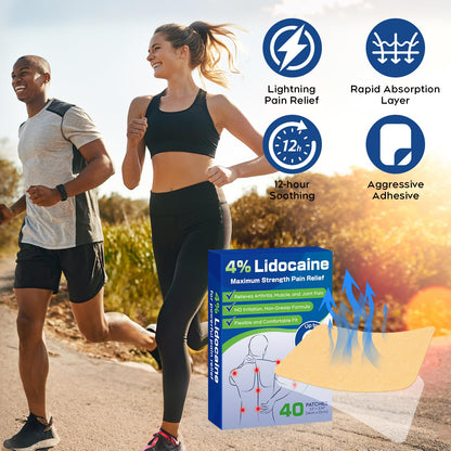 Uposiut Lidocaine Patches, Maximum Strength Lidocaine Patches (40 Patches), for Muscle Pain Relief in The Back, Shoulders, Neck, Knees, and Anks, 12 Hour Pain Relief-G002 - Maple Wellness Supplements