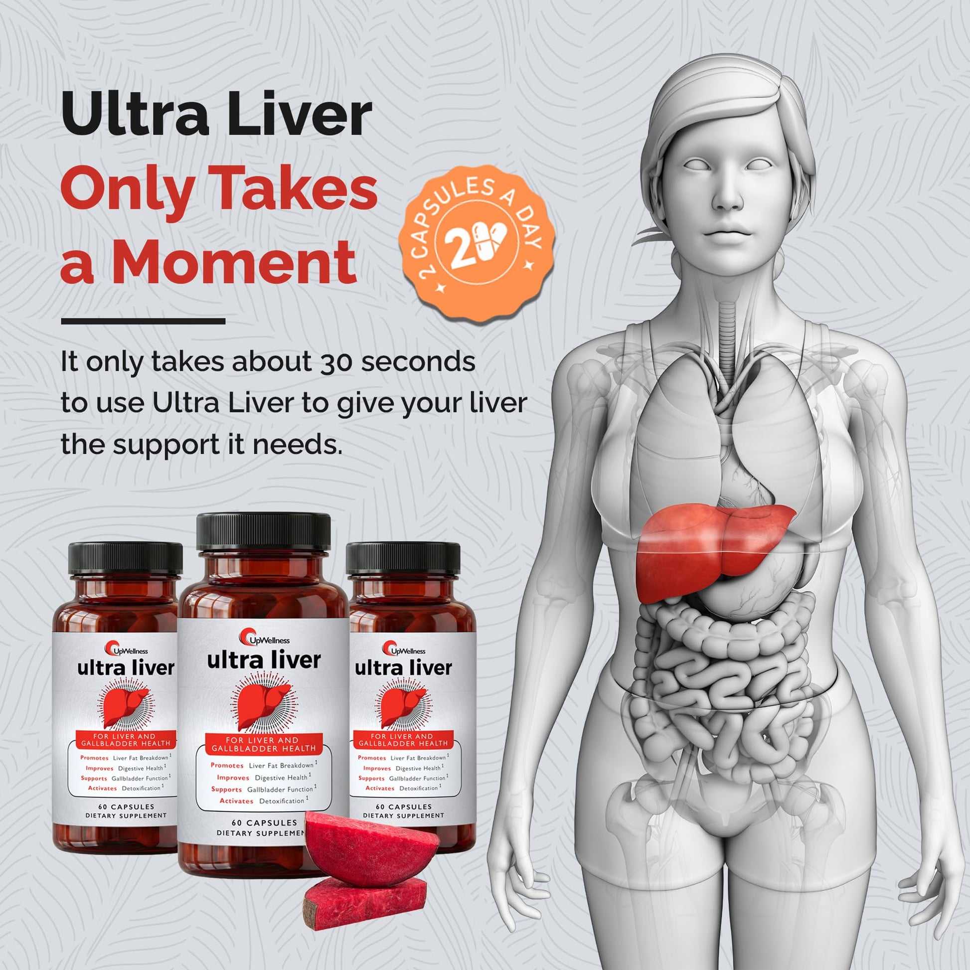 UpWellness Ultra Liver Supplement for Liver Support and Gallbladder Support - Powered by TMG, NAC Milk Thistle, and More - Maple Wellness Supplements