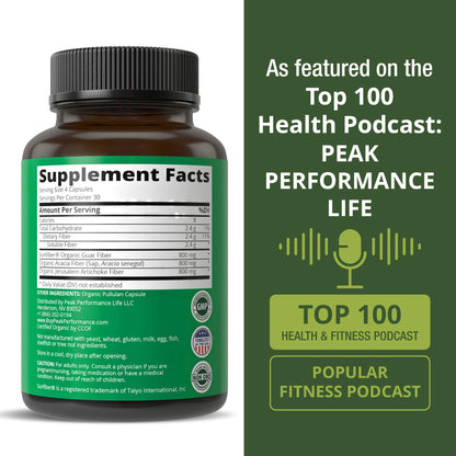USDA Organic 3-in-1 Prebiotic Fiber - Vegan Capsules for Gut, Digestive Health. Raw Whole Food Plant Based Prebiotics Pills Supplement with Inulin (Jerusalem Artichoke), Acacia Fibers, SunFiber - Maple Wellness Supplements