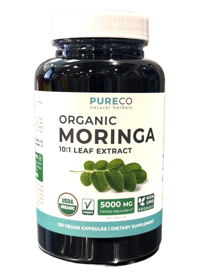 USDA Organic Moringa Capsules - High Potency Organic Moringa 500mg Extract 10:1 Per 1 Capsule Serving - Nutrient Dense Green Superfood Antioxidant - Maple Wellness Supplements