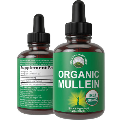 USDA Organic Mullein Leaf Drops for Lungs, Respiratory Health, Detox, Cleanse. High Bioavailability for Women, Men, Kids. Liquid Tincture Supplement. Sooth Lungs, Cough, Congestion. Vegan, Zero Sugar - Maple Wellness Supplements