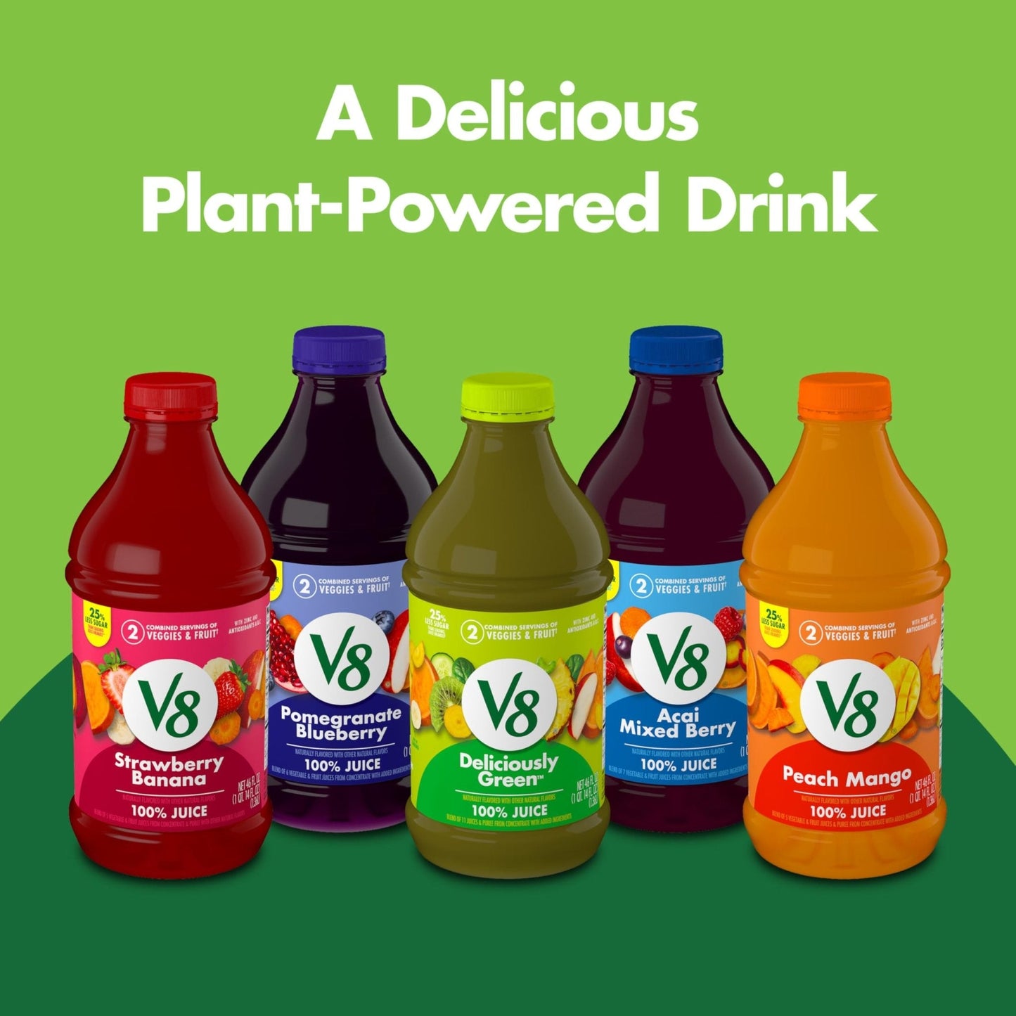 V8 Blends 100% Juice Pomegranate Blueberry Juice, Fruit and Vegetable Juice Blend, 46 Fl Oz Bottle (Pack of 2) - Maple Wellness Supplements