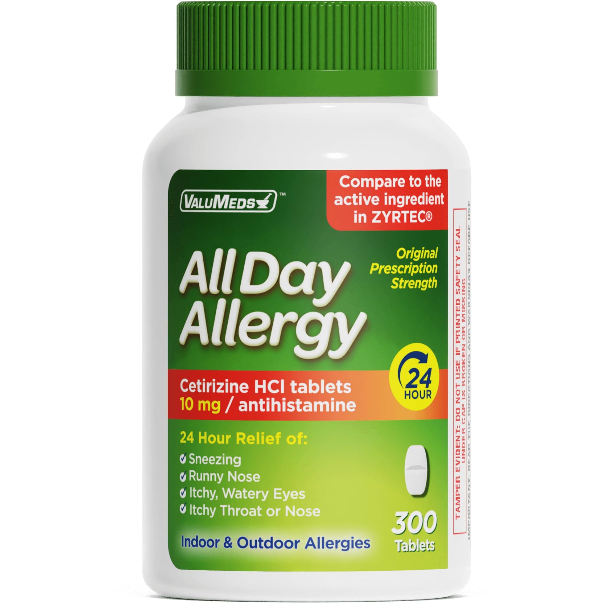 ValuMeds 24-Hour Allergy Medicine Antihistamine for Pollen, Hay Fever, Dry, Itchy Eyes, Allergies | Cetirizine HCl 10mg Caplets, Compare to Leading Brand (300 Count) - Maple Wellness Supplements