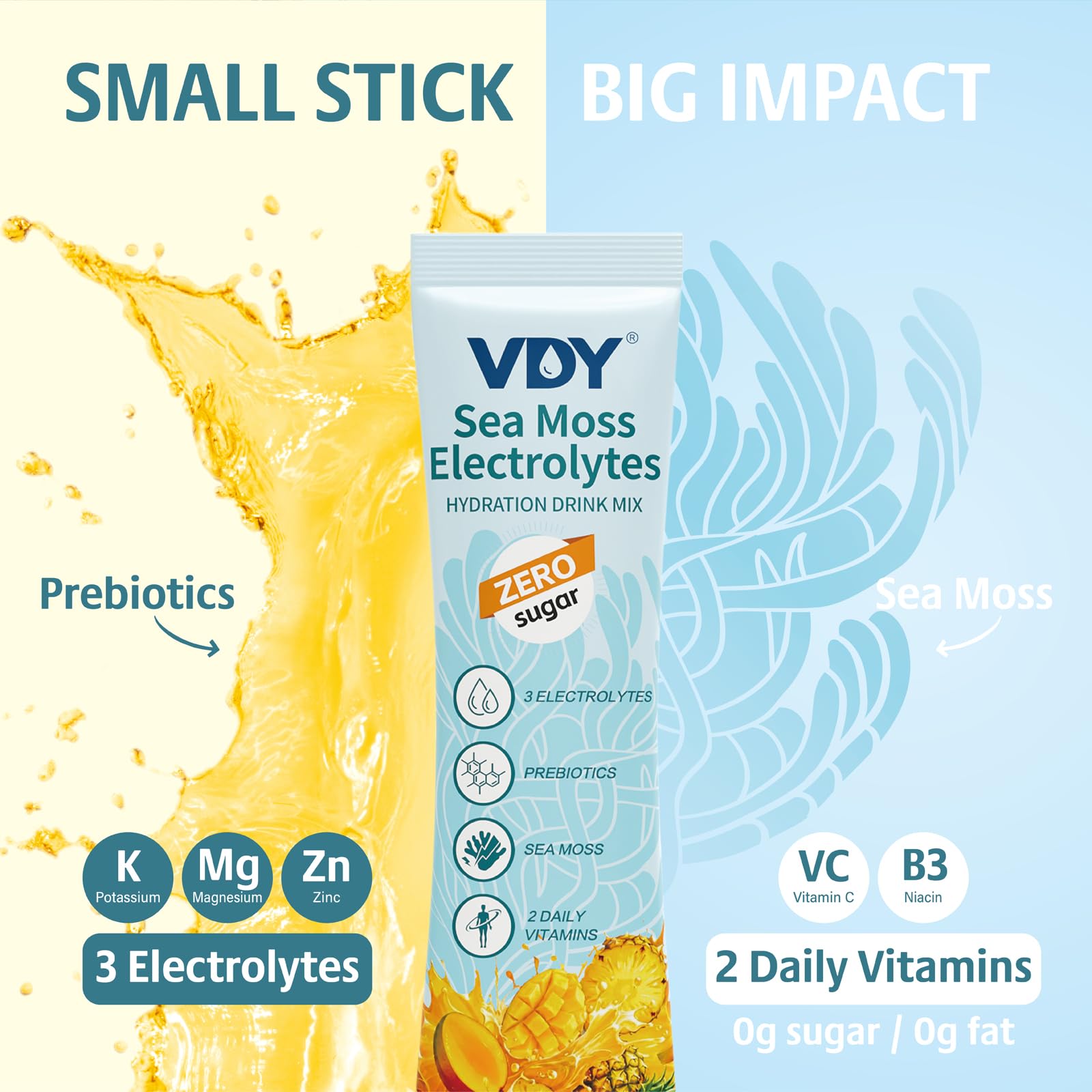 VDY Sea Moss Electrolytes Powder Packets - Hydration Packets Sugar Free - Electrolyte Packets with 30 Sticks - Zero Sugar & 0 Calorie - Keto Friendly - Maple Wellness Supplements