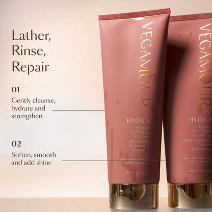 VEGAMOUR HYDR-8 Hydrate and Repair Shampoo and Conditioner Kit | Cleanses and Strengthens Dry, Damaged Hair with Amino Acids and Karmatin™ | Clean, Vegan, Cruelty-Free, Clinically Proven, Color Safe - Maple Wellness Supplements