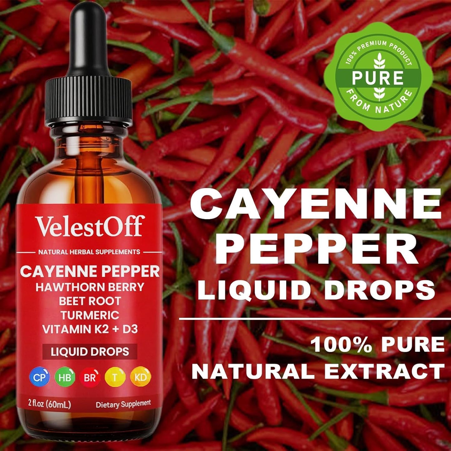VelestOff Cayenne Pepper Drops - VelestOff Cayenne Circulation Blood Pressure Blend - Cayenne Pepper Hawthorn Beet Root Turmeric Vitamin K2 D3-2 OZ (2 PCS) - Maple Wellness Supplements