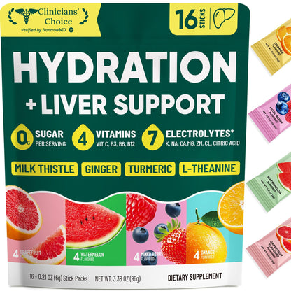Venture Pal Hydration Packets + Liver Support- Liquid Daily IV Electrolyte Powder Packets with 7 Electrolytes & 5 Vitamins, Milk Thistle + L-Theanine | Sugar-Free - Maple Wellness Supplements