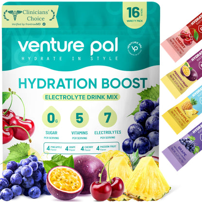 Venture Pal Sugar Free Electrolyte Powder Packets - Liquid Daily IV Drink Mix for Rapid Hydration & Party Recovery | 5 Vitamins & 7 Electrolytes| Keto Friendly - Maple Wellness Supplements