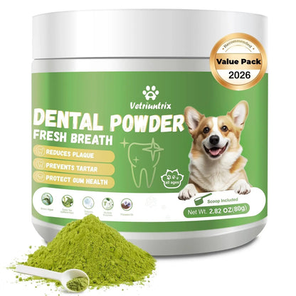 Vetriuntrix Dog Teeth Cleaning Powder, Dental Powder for Dogs Teeth Tartar Remove & Plaque Off, Fresh Breath for Dogs with Natural Plants Blend, Enzymes and Postbiotics, 80g - Maple Wellness Supplements
