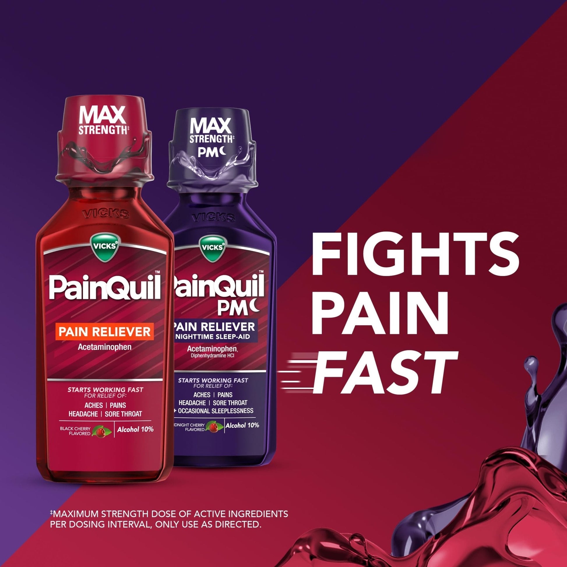 Vicks PainQuil & PainQuil PM Pain Relief Liquid, 1000mg Acetaminophen, 2x12 oz - Maple Wellness Supplements