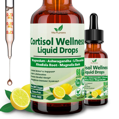 Vita PLynxera Cortisol Supplement Liquid Drops, 17-in-1 Cortisol Detox w. Magnesium Glycinate 400mg Ashwagandha, L-Theanine, Phosphatidylserine, Hormone Balanced - Maple Wellness Supplements