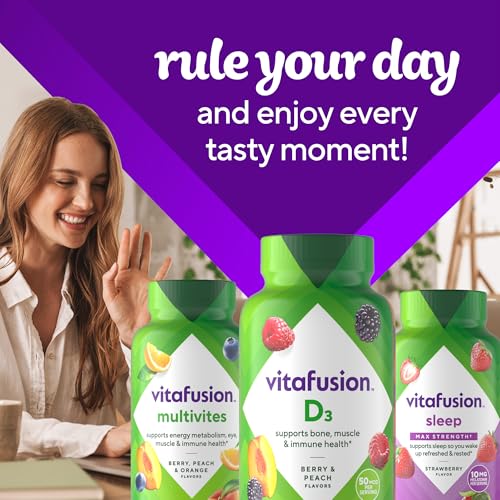 vitafusion Vitamin D3 Gummies, Bone and Immune Support, Peach, Blackberry, Strawberry Flavored - Maple Wellness Supplements