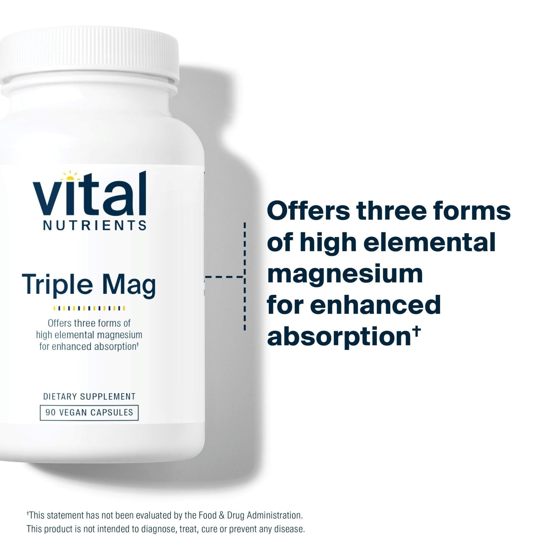 Vital Nutrients Triple Magnesium Complex Supplement | Vegan Magnesium Glycinate, Malate & Oxide 250mg | Easily Absorbed Magnesium Supplement for Stress, Muscle, Heart, Bone Support | 90 Capsules - Maple Wellness Supplements